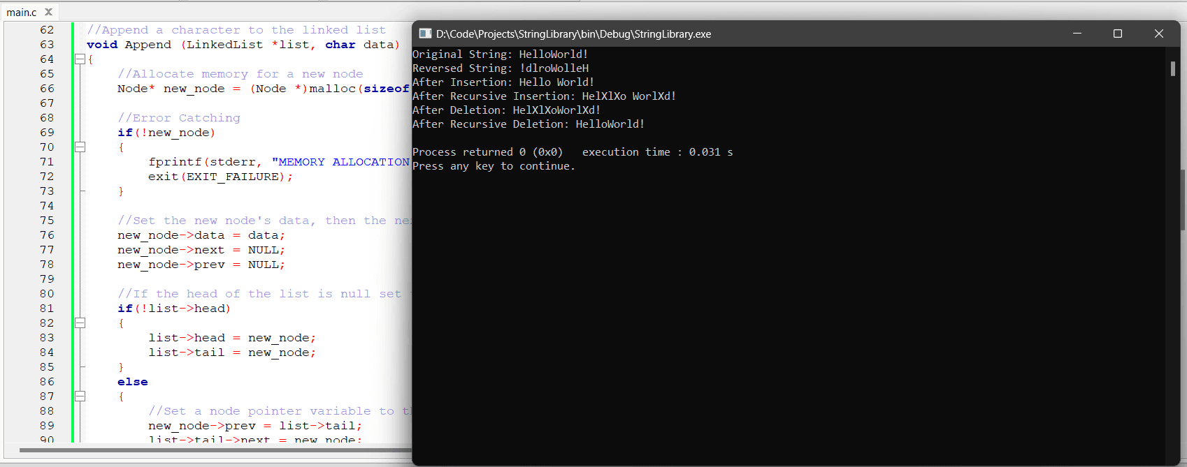 C Linked List Basic String Type